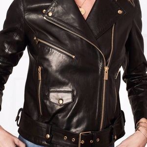 Anine Bing vintage black leather jacket with gold detailing